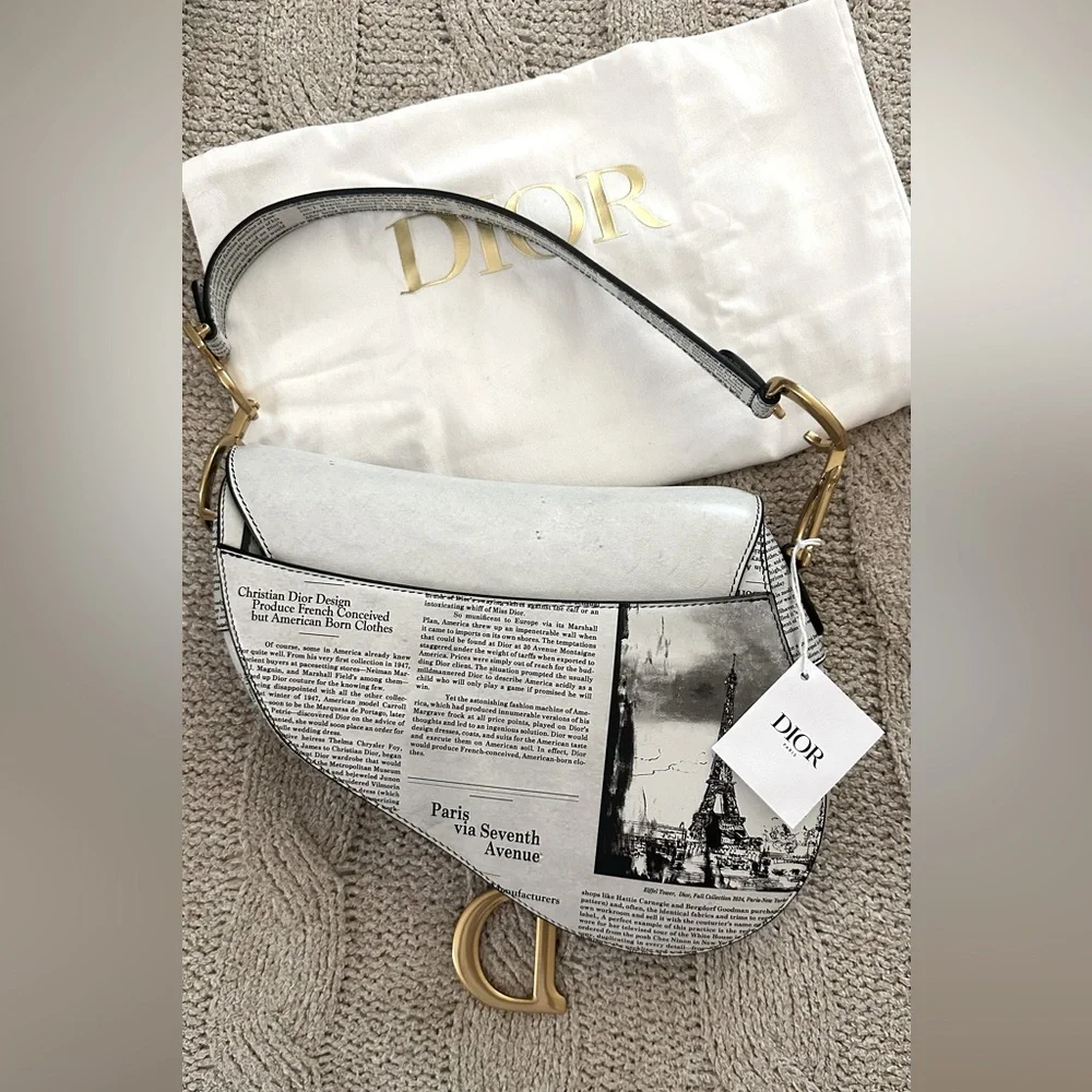 Dior Limited Edition Saddle Calfskin Bag with Newspaper Print - Picture 8 of 12